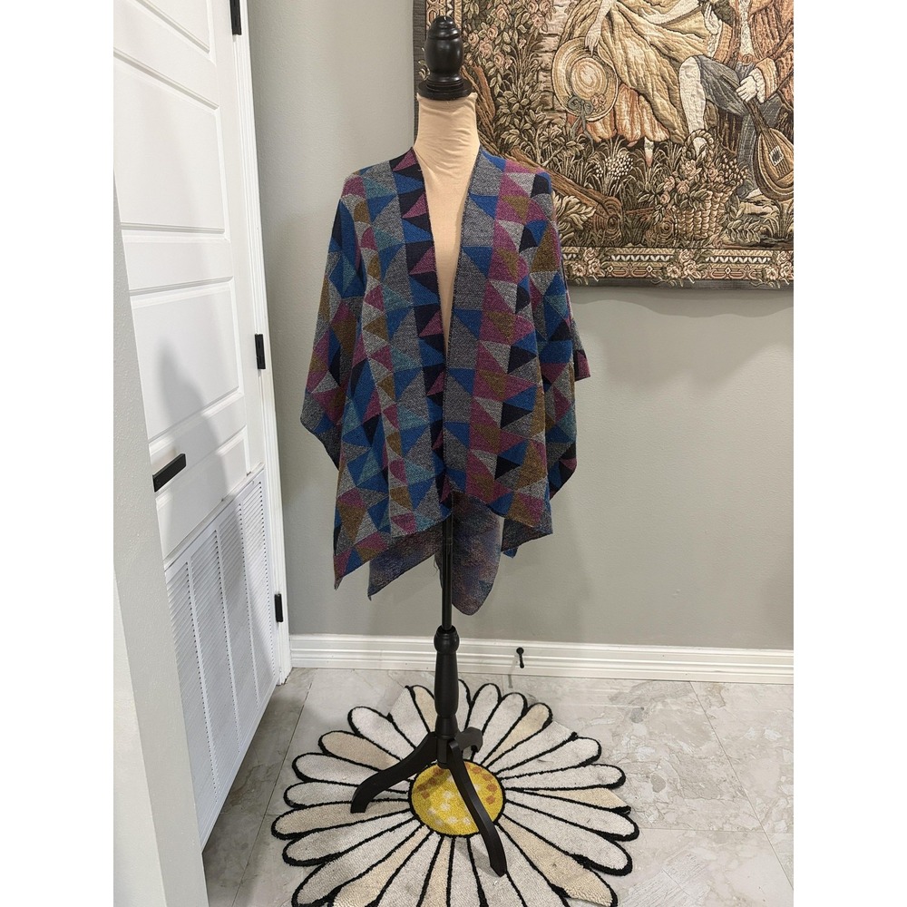 Geometric Shawl Womens One Size Multicolor Knit Rectangle Wrap Scarf Poncho